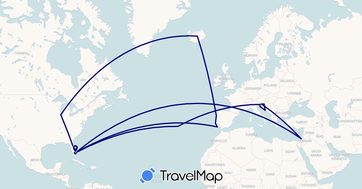 TravelMap itinerary: driving in Croatia, Israel, Iceland, Italy, Portugal, Slovenia, United States (Asia, Europe, North America)